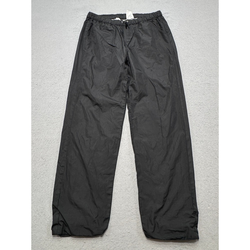 Y2K Nike Track Pants Women's XL Black Silver Tag Wide Leg Athletic Windbreaker
